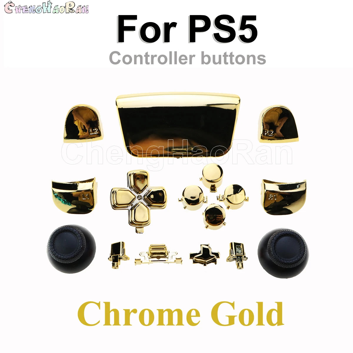1set Chrome Joystick Key Replacement Shell Case Cover Cap for PS5 ABXY L1 L2 R1 R2 button Gamepad Handle Controller Accessories