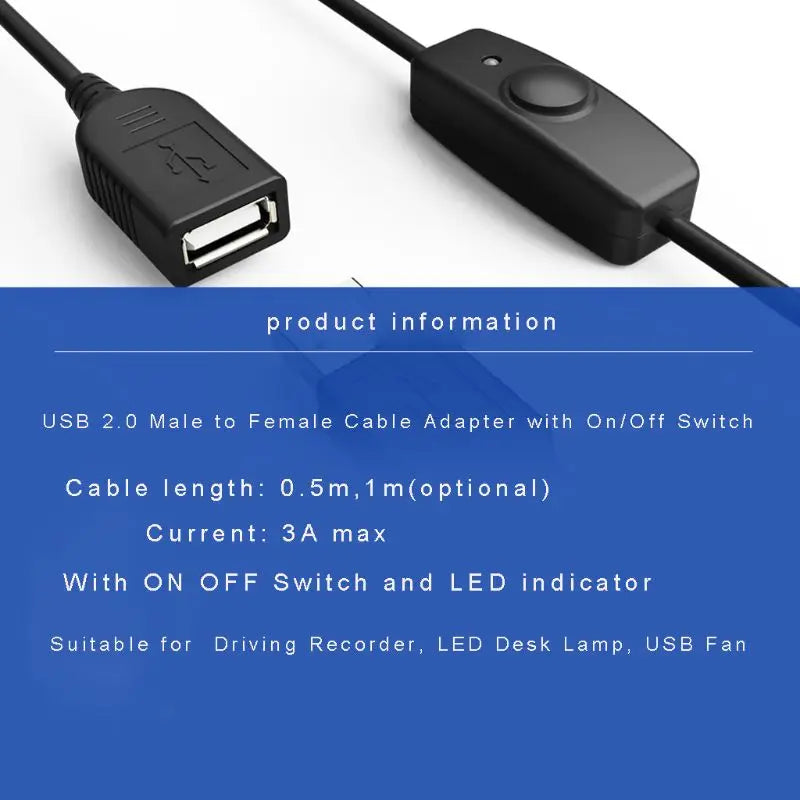 Data Sync USB 2.0/3.0 Extender Cord USB Extension Cable With ON OFF Switch LED Indicator for Raspberry Pi PC USB Fan LED Lamp