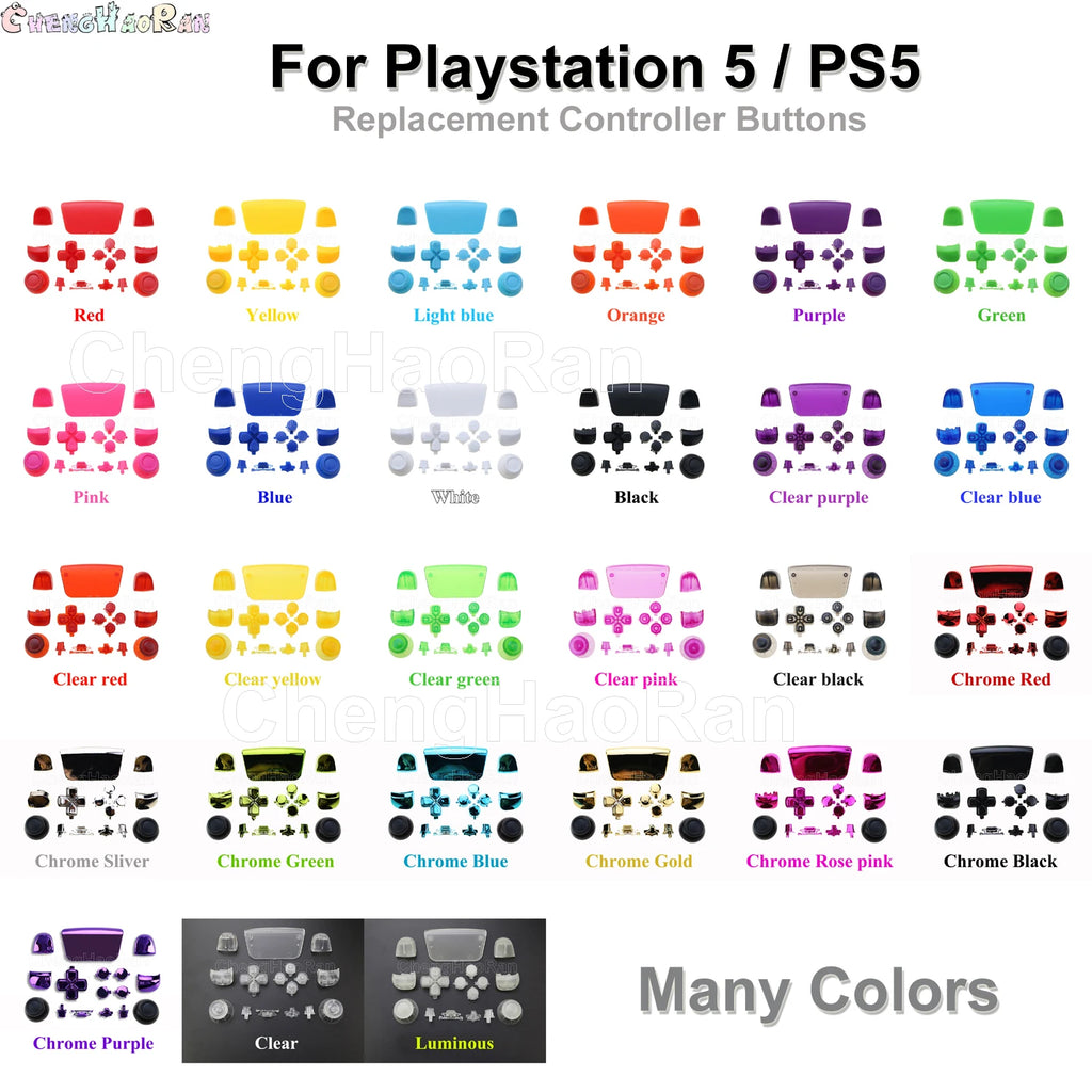 1set Chrome Joystick Key Replacement Shell Case Cover Cap for PS5 ABXY L1 L2 R1 R2 button Gamepad Handle Controller Accessories
