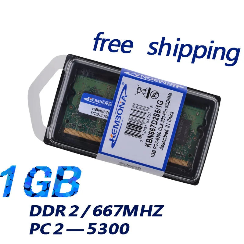 KEMBONA free fast shipping notebook sodimm laptop ddr2 1gb 667mhz pc5300 8bits full compatible