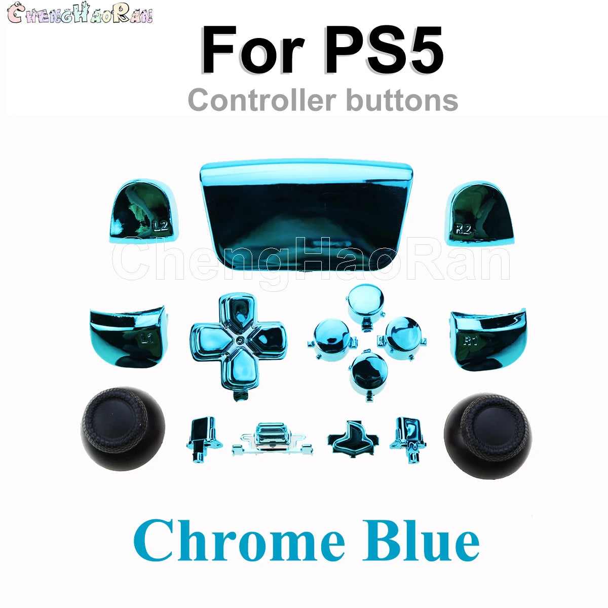 1set Chrome Joystick Key Replacement Shell Case Cover Cap for PS5 ABXY L1 L2 R1 R2 button Gamepad Handle Controller Accessories