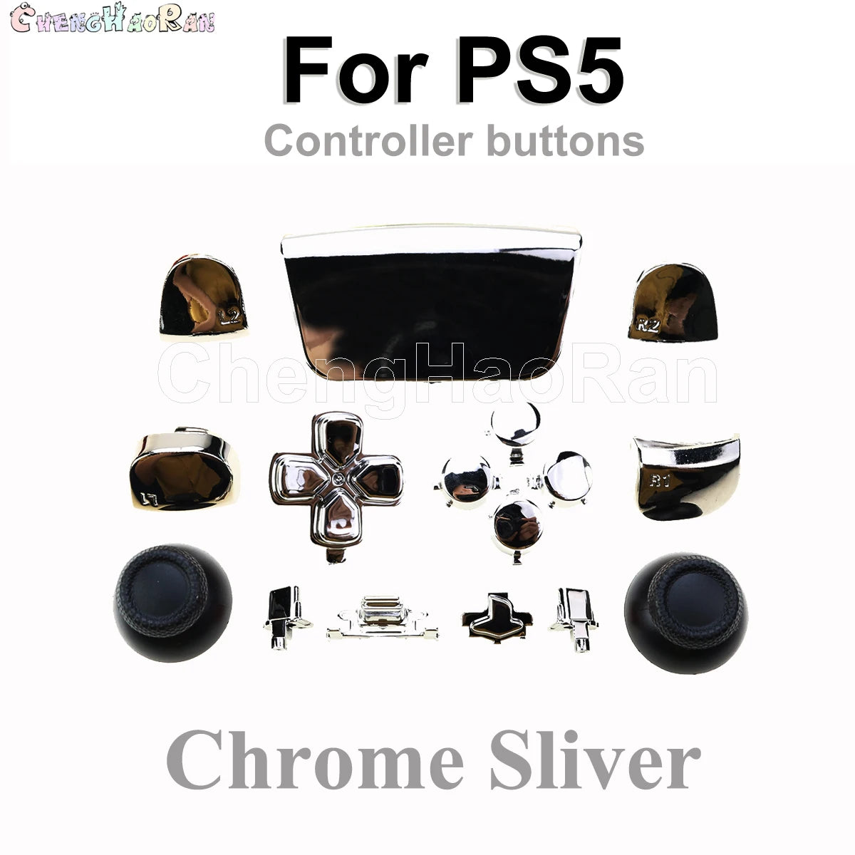 1set Chrome Joystick Key Replacement Shell Case Cover Cap for PS5 ABXY L1 L2 R1 R2 button Gamepad Handle Controller Accessories