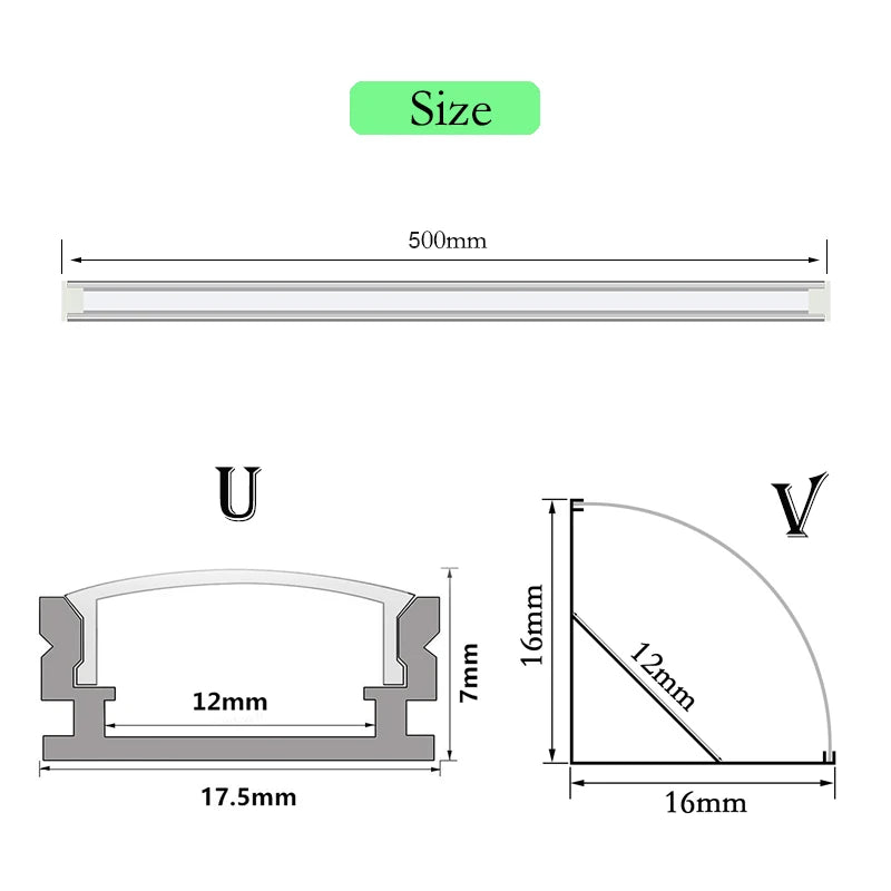 2835 Super Bright DC 12V 72 LED 50cm perfil aluminio Profile Holder for LED Strip Light Bar Cabinet Lamp Kitchen Closet