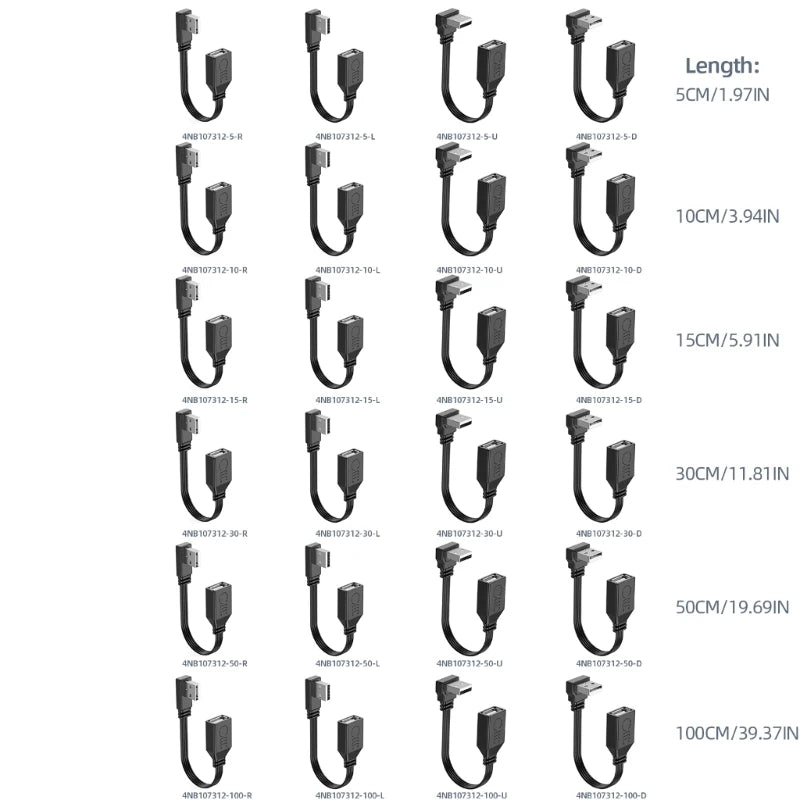 5cm 10cm 15cm 30cm 50cm 100cm 90 Degree Up & Down & Left & Right Angled USB 2.0 A Male to USB Female Extension Adapter cable