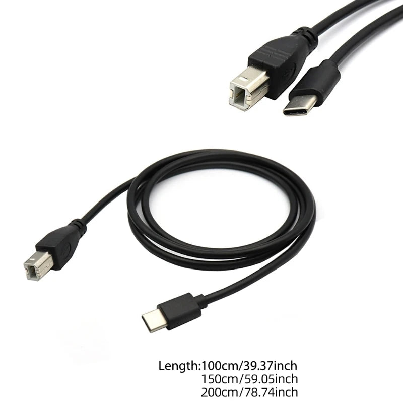 Durable Type C to USB B Printer Cable OTG Piano Connection Cord Devices to Printers, Scanners, 100cm/150cm/200cm