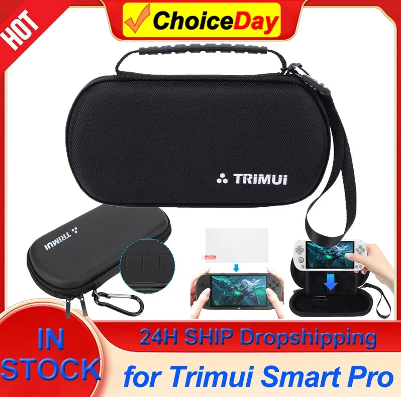 Hard EVA Carrying Case with Tempered Glass Film Handheld Game Console Case Waterproof for Trimui Smart Pro Handheld Game Console