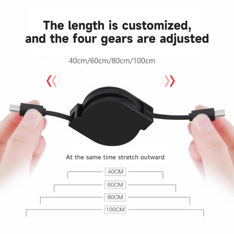 Retractable PD 60W USB C to USB C Data Cable, Notebook Fast Charging Cord Compatible with Type C Phone Switch Tablets