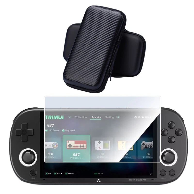 For Trimui Smart Pro Hard Carrying Case Bag+9H Tempered Glass Film Screen Protector for Trimui Smart Pro Handheld Game Console