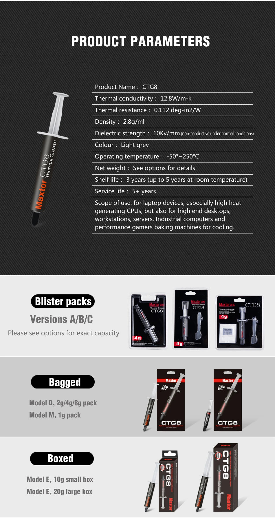 12.8W/mk Maxtor CTG8 AMD Intel Processor CPU GPU Cooler Cooling Fan Thermal Grease Thermal Paste Cpu Heatsink Plaster