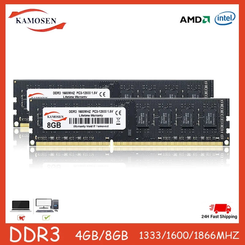 KAMOSEN DDR3 4GB 8GB 16GB desktop Ram PC3 1333 1600 1066 1866MHZ 1.5V  dimm RAM desktop memory