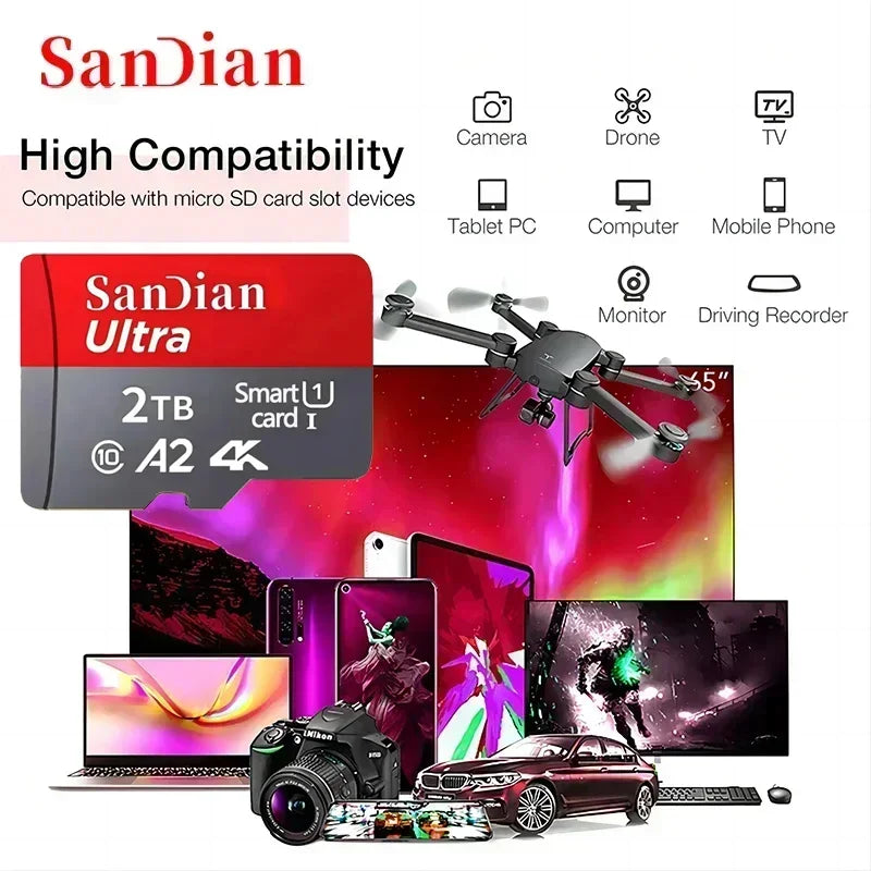 High Capcity Memory SD Card 512GB 256GB Micro TF Flash Card 1TB 2TB Rugged Memory Card Class10 Fast SD Cards For Phone PC Tablet