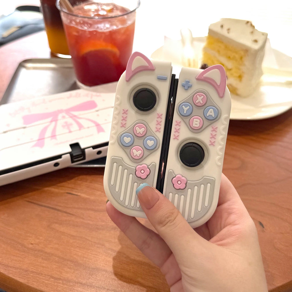 Micro-Frosted Hard Protective Case for Nintendo Switch / OLED / Switch 2 - Silicone Grip Protective Cover,Cat Ear Joycon Cover