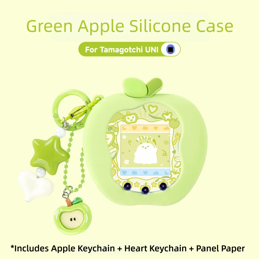 Silicone Protective Knob Cover with Panel Paper Pendant Protective Shell Red Pink Strawberry for Tamagotchi for Paradise Uni