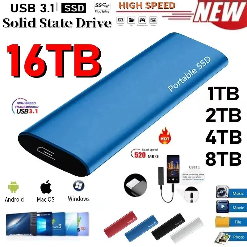 2026 External SSD Hard Drive 1TB External Hard Disk 2TB High-Speed hard ssd USB 3.1 Mobile Solid State Drive for Notebook Laptop
