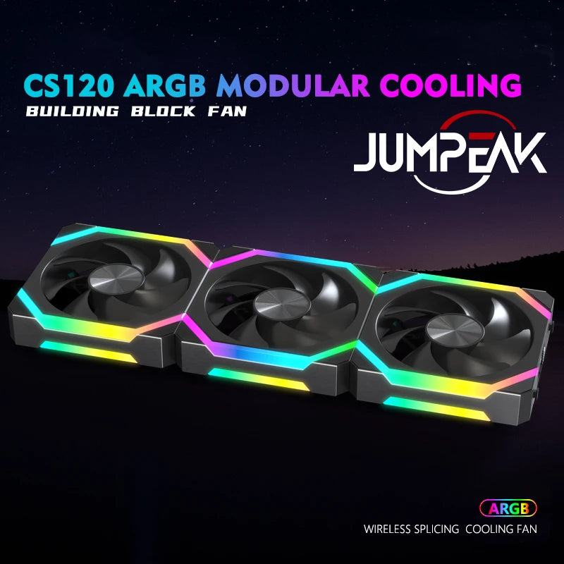 JUMPEAK CS120 ARGB Cooling Fan 360mm 240mm Modular Stackable Splicing PWM Silent 120mm RGB Fans For Gaming PC Case Water Cooler