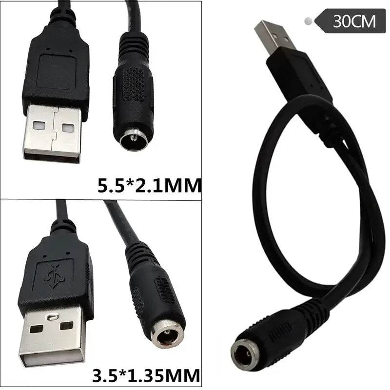 DC Round Hole Needle 3.5 * 1.35mm/5.5 * 2.1mm Female Socket To USB Male Mobile Phone Power Adapter Cable 0.3M
