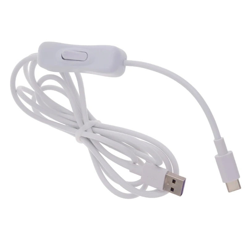 White USB to Type-C Cable with Switch High-Speed Data Transfer and Charging Cord for Digital Devices and Accessories