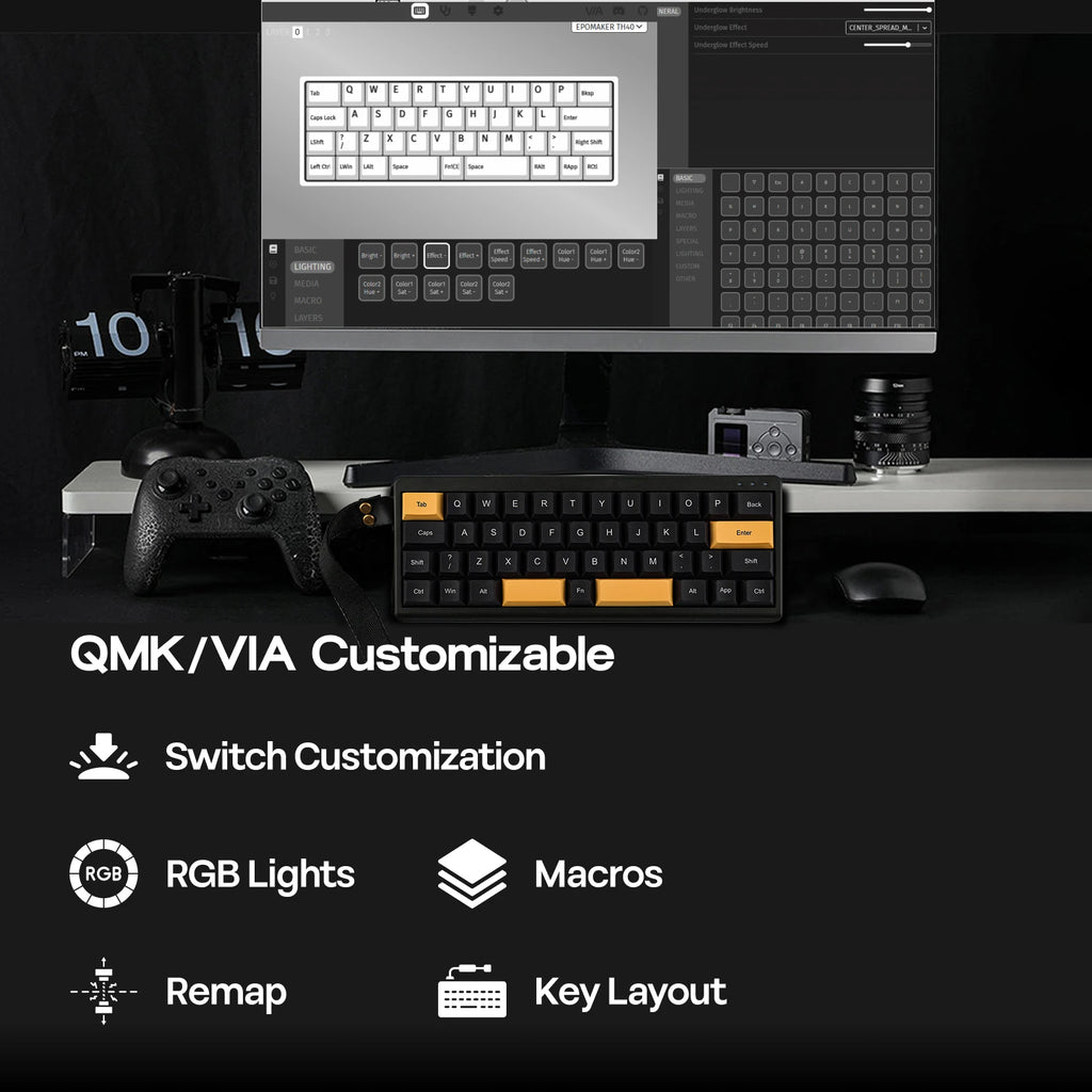 EPOMAKER TH40 QMK/VIA Ultra-Compact 40% Layout Hot-Swap Gasket-mounted Type-C Wired/Bluetooth/2.4G Wireless Mechanical Keyboard