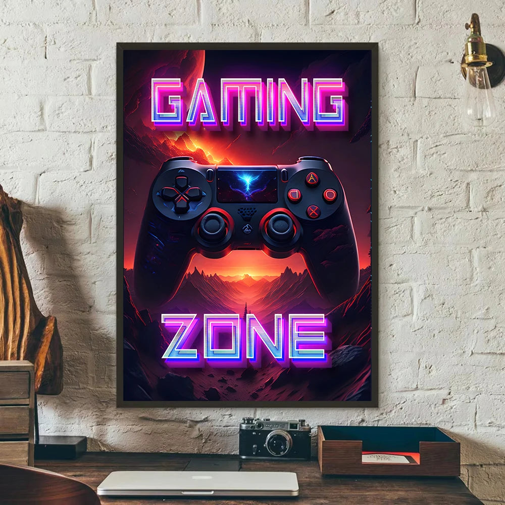Neon Eat Sleep Game Repeat Word Poster Gamer Logic Canvas Painting Wall Art Home Decor Gaming Zone Picture Boys Gamer Room Gift