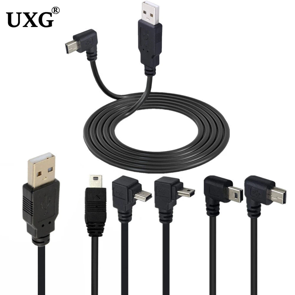 90 Degree Mini USB B Type 5pin Male to USB Male Data charge Cable Cord Camera MP3 MP4 Hard drive Cable 0.25m 0.5m 1.5m 3M  5m