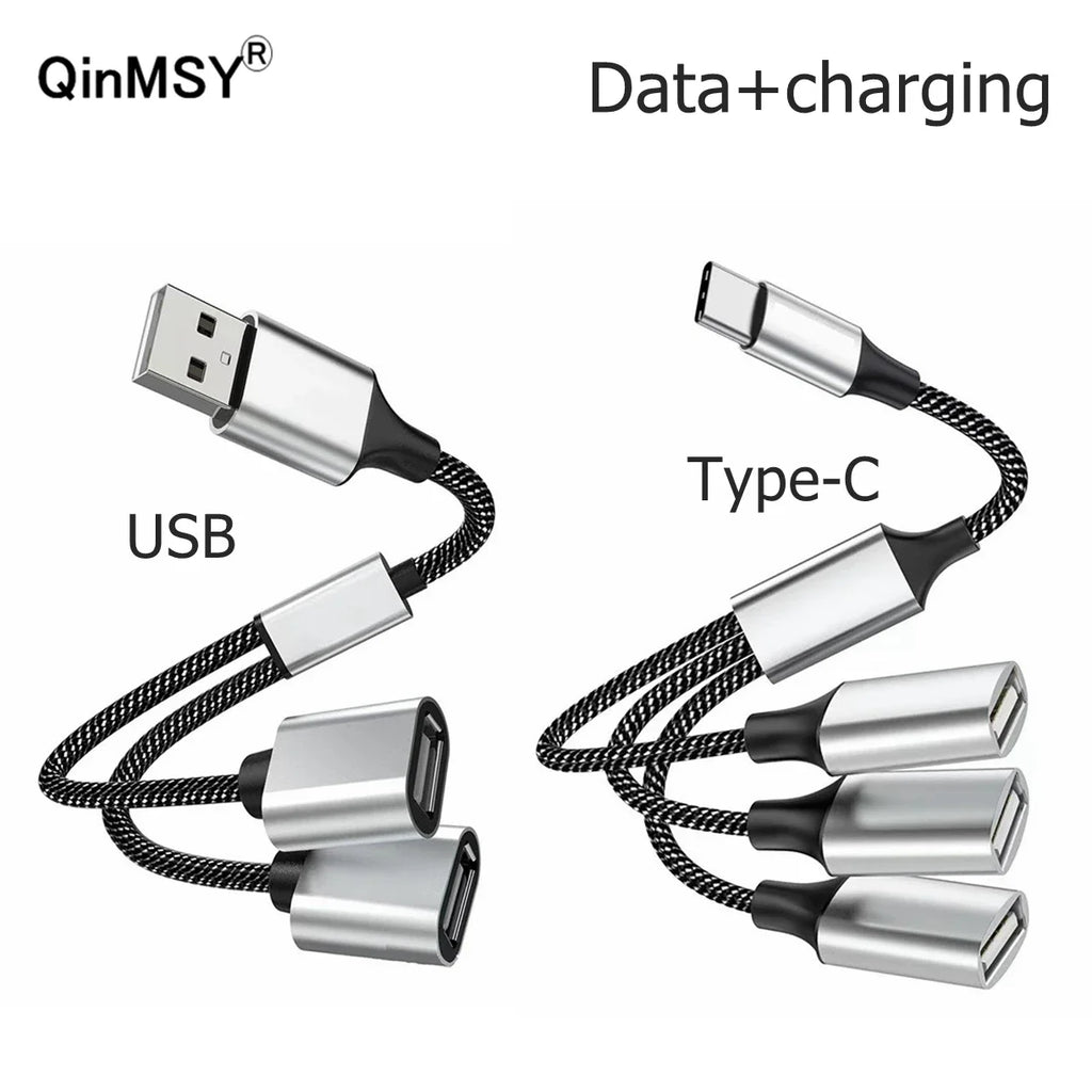 1 Male Plug To 2 3 Female Socket USB C Type-C OTG Extension Line Y Splitter Data Charging Cable Power Adapter Converter Splitter