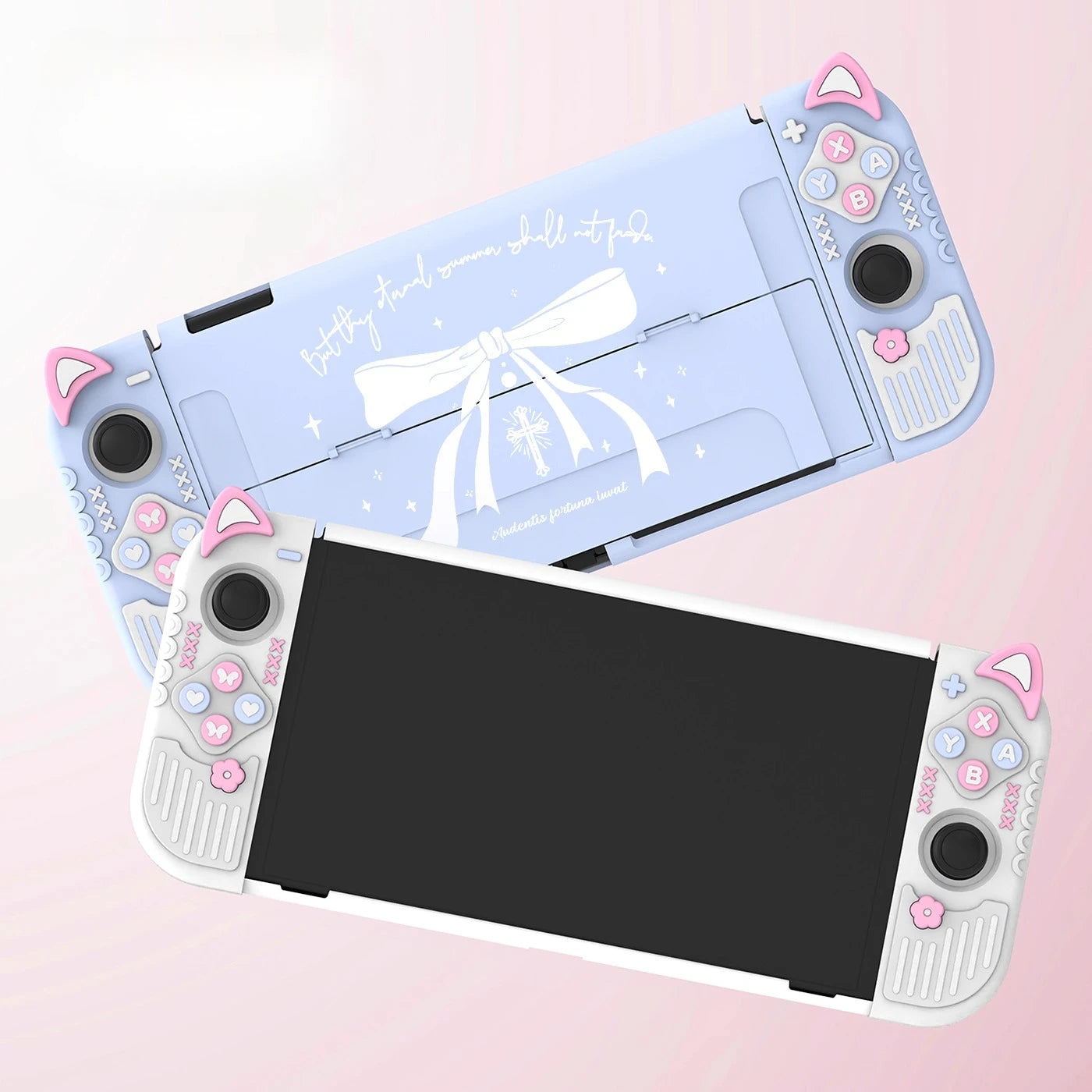 Micro-Frosted Hard Protective Case for Nintendo Switch / OLED / Switch 2 - Silicone Grip Protective Cover,Cat Ear Joycon Cover