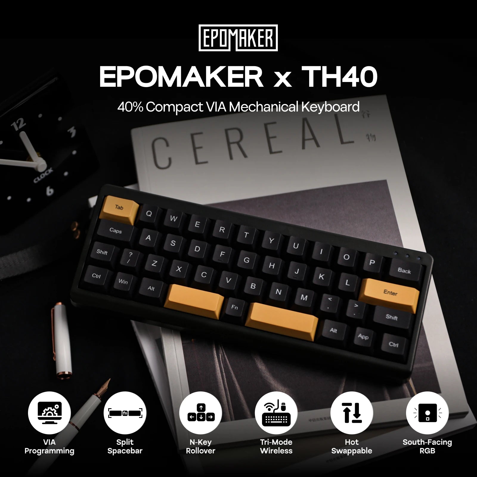 EPOMAKER TH40 QMK/VIA Ultra-Compact 40% Layout Hot-Swap Gasket-mounted Type-C Wired/Bluetooth/2.4G Wireless Mechanical Keyboard