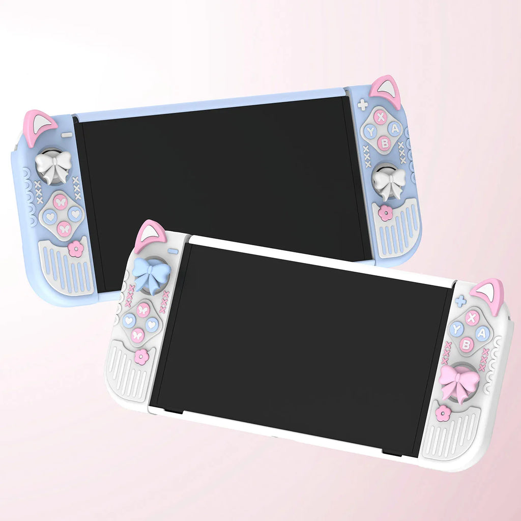 Micro-Frosted Hard Protective Case for Nintendo Switch / OLED / Switch 2 - Silicone Grip Protective Cover,Cat Ear Joycon Cover