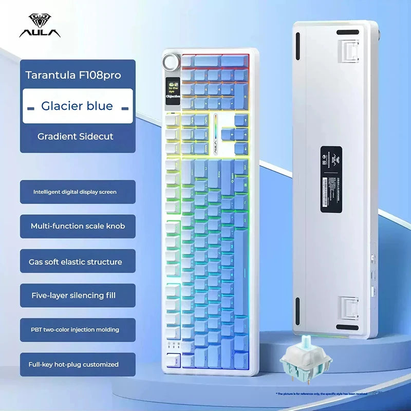 AULA F108/PRO Gaming Keyboard Mechanical RGB Hot Swappable Wireless 2.4G Polling Rate 100% Layout Hifi Switch Custom Accessories