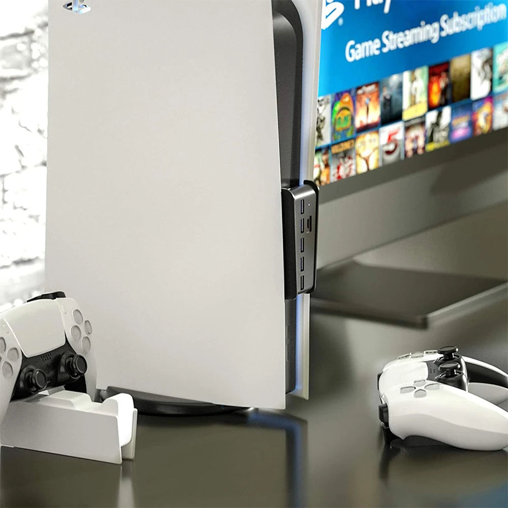 For PS5 6 in 1 USB Splitter Expander Hub 5 USB A + 1 type C Ports for PlayStation 5 Digital Edition Console Accessories