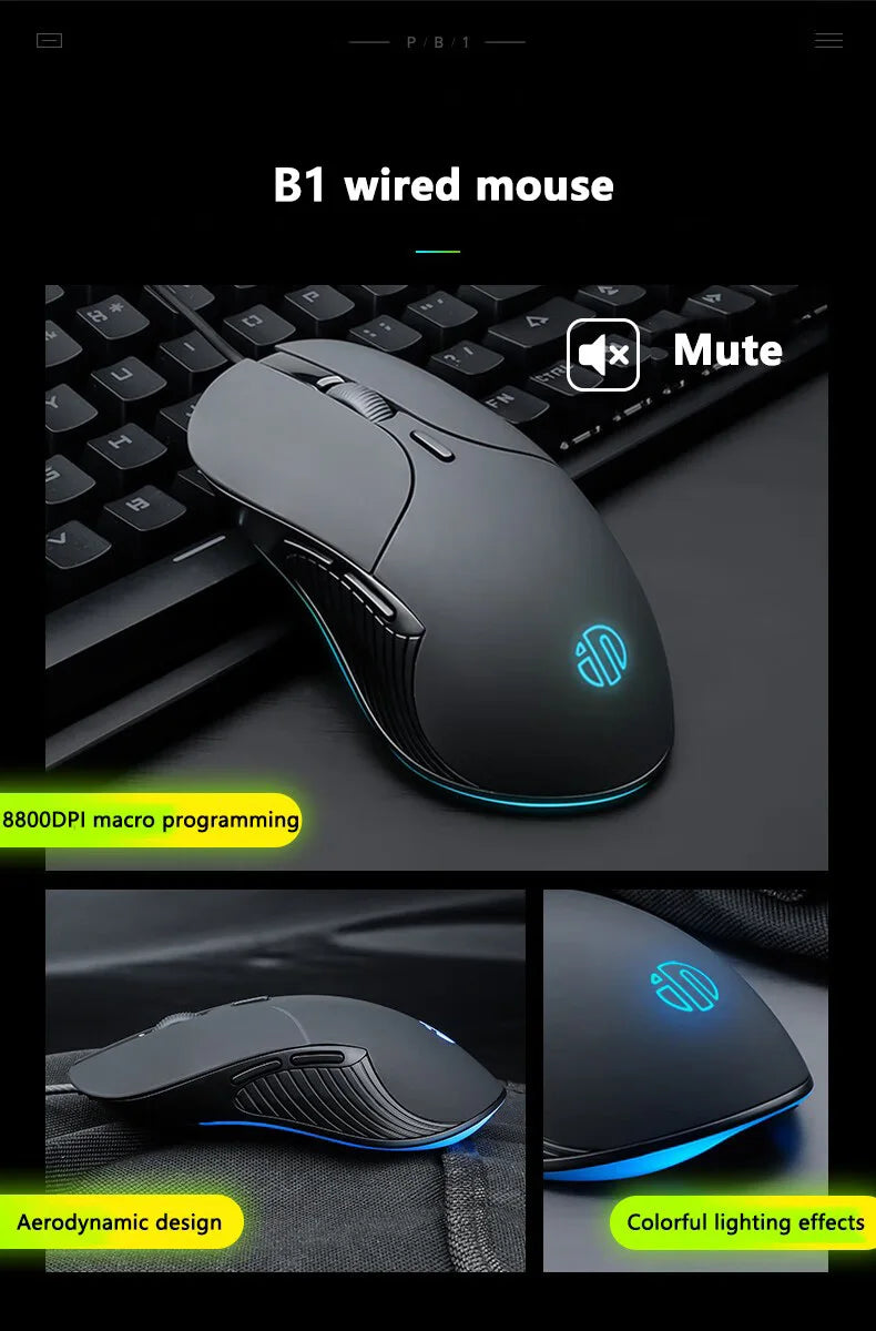 INPHIC B2 USB Wired Mouse Silent Office Gaming Mouse for PC and Laptops