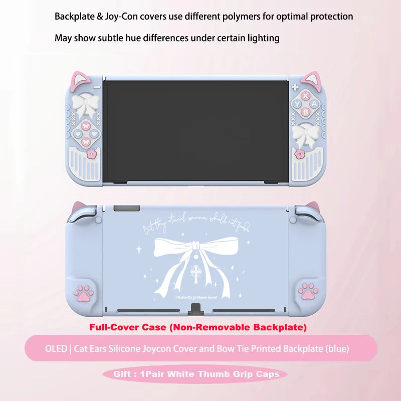 Micro-Frosted Hard Protective Case for Nintendo Switch / OLED / Switch 2 - Silicone Grip Protective Cover,Cat Ear Joycon Cover