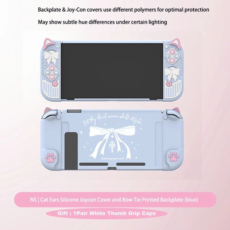 Micro-Frosted Hard Protective Case for Nintendo Switch / OLED / Switch 2 - Silicone Grip Protective Cover,Cat Ear Joycon Cover