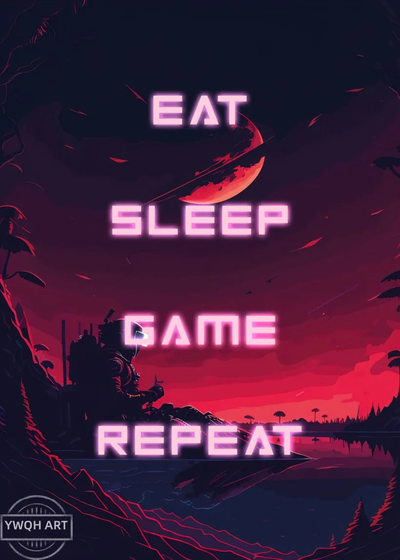 Neon Eat Sleep Game Repeat Word Poster Gamer Logic Canvas Painting Wall Art Home Decor Gaming Zone Picture Boys Gamer Room Gift
