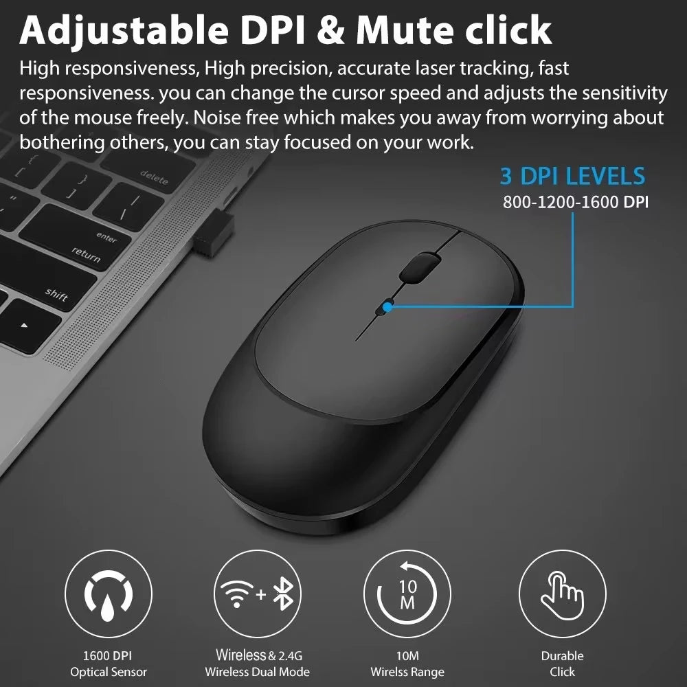 Xiaomi Bluetooth Wireless Mouse USB Rechargeable Ergonomics 2.4G Type-C Mice Adjustable DPI Silent Morandi Portable Office Mouse