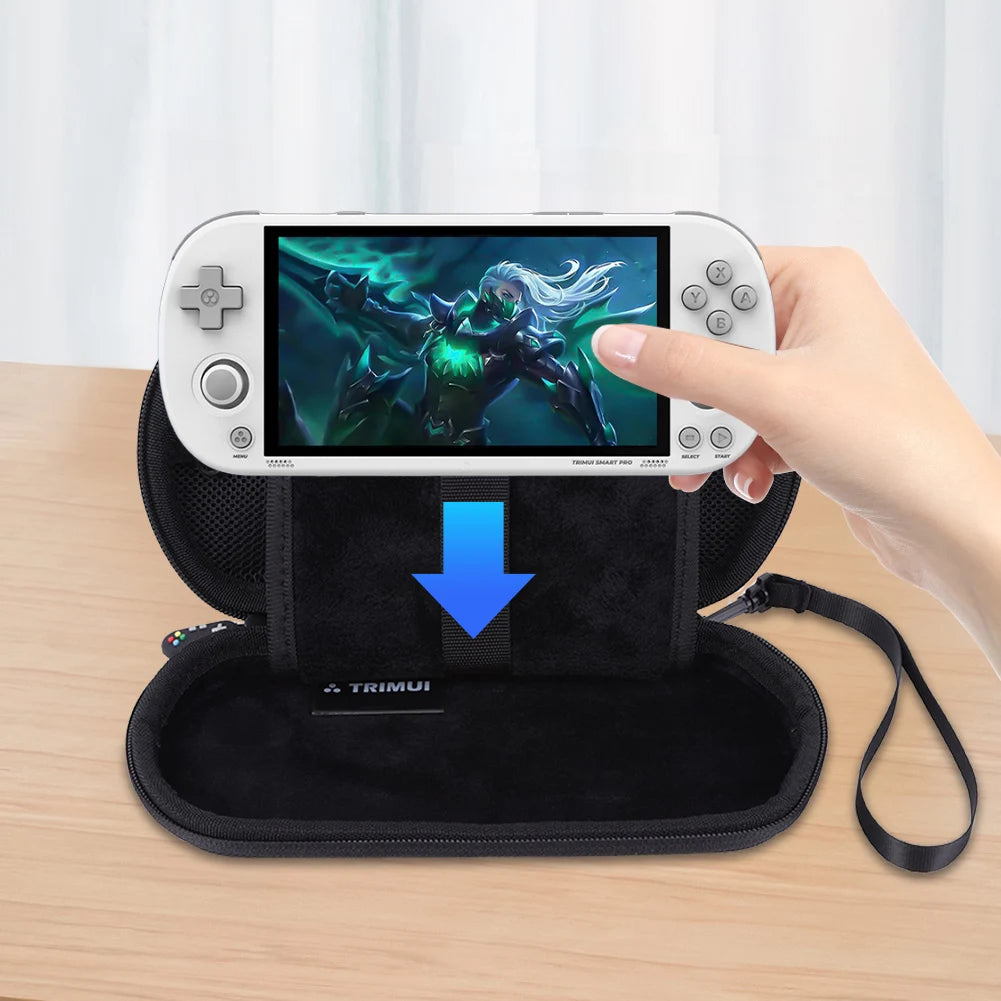 Hard EVA Carrying Case for Trimui Smart Pro Handheld Game Console Silicone Protective Case Storage Bag with Tempered Glass Film