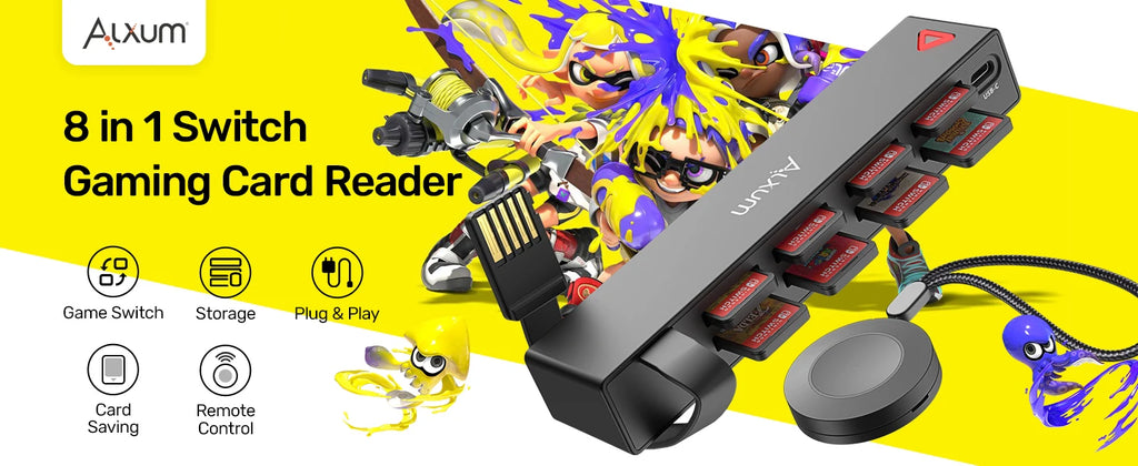 Alxum D1100B For Nintendo Switch Game Card Reader with Wireless Remote Gaming Gamers Accessories Plug & Play USB Powered Black