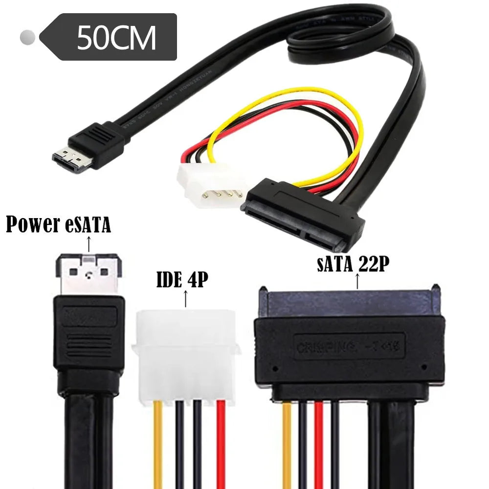50cm eSATA Power ESATA Combo to SATA 22pin & IDE 4pin 5V 12V cable adapter for 3.5" 2.5" Hard Disk Data Cable 0.5M