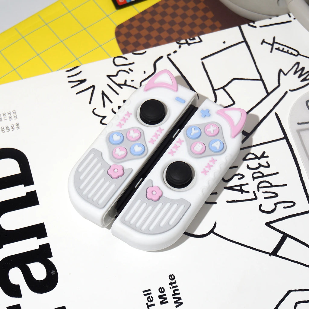 Micro-Frosted Hard Protective Case for Nintendo Switch / OLED / Switch 2 - Silicone Grip Protective Cover,Cat Ear Joycon Cover