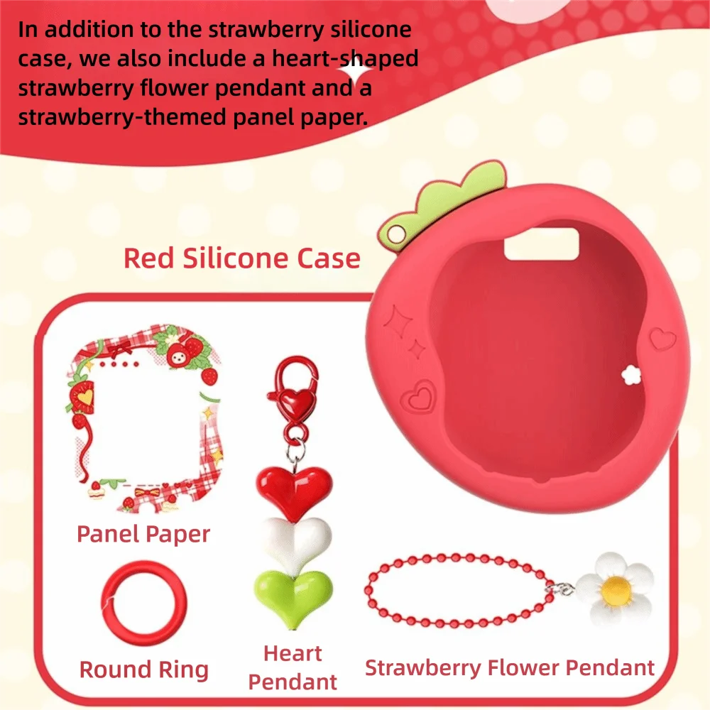 Silicone Protective Knob Cover with Panel Paper Pendant Protective Shell Red Pink Strawberry for Tamagotchi for Paradise Uni