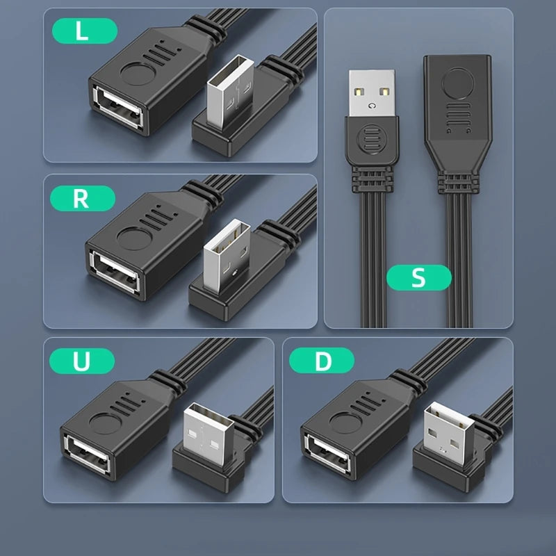 5cm 10cm 15cm 30cm 50cm 100cm 90 Degree Up & Down & Left & Right Angled USB 2.0 A Male to USB Female Extension Adapter cable