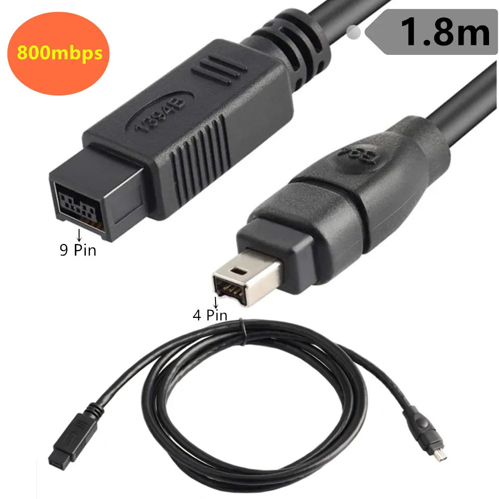 FireWire 9 PIN / 4 PIN BETA FireWire 800 - FireWire 400 9-4 9pin to 4 pin connector 800mbps Cable Cord IEEE 1394B 1.8m 6FT