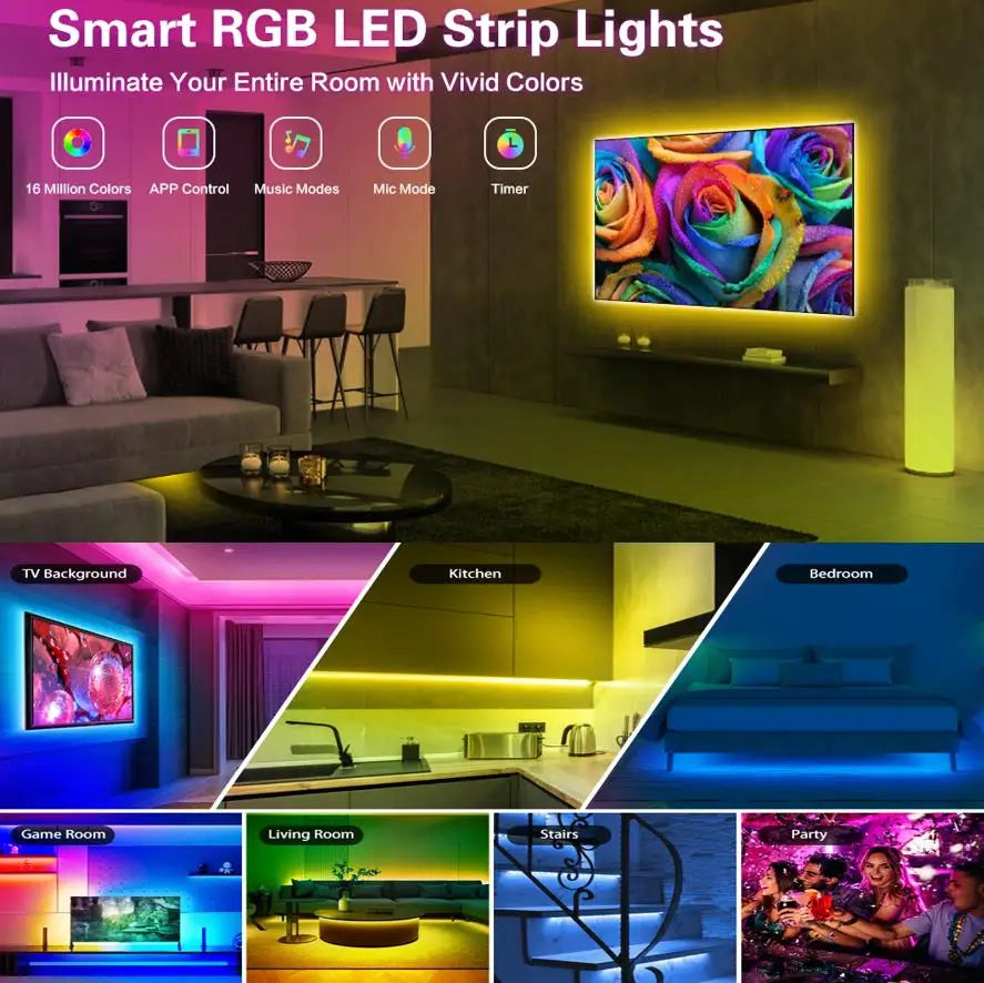 TV Ambient USB LED Light Strip Color Change Music Sycn RGB Self-adhesive 5V Smart APP Control Lights for Home Decor
