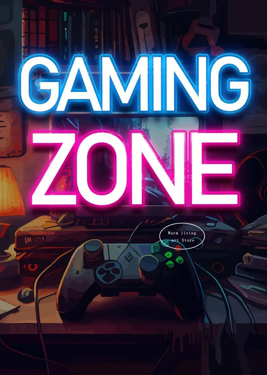 80s Retro Neon Game Quotes Poster Boy Gaming Controller Gamer Zone Room Eat Sleep Game Repeat Canvas Painting Home Decor Gift