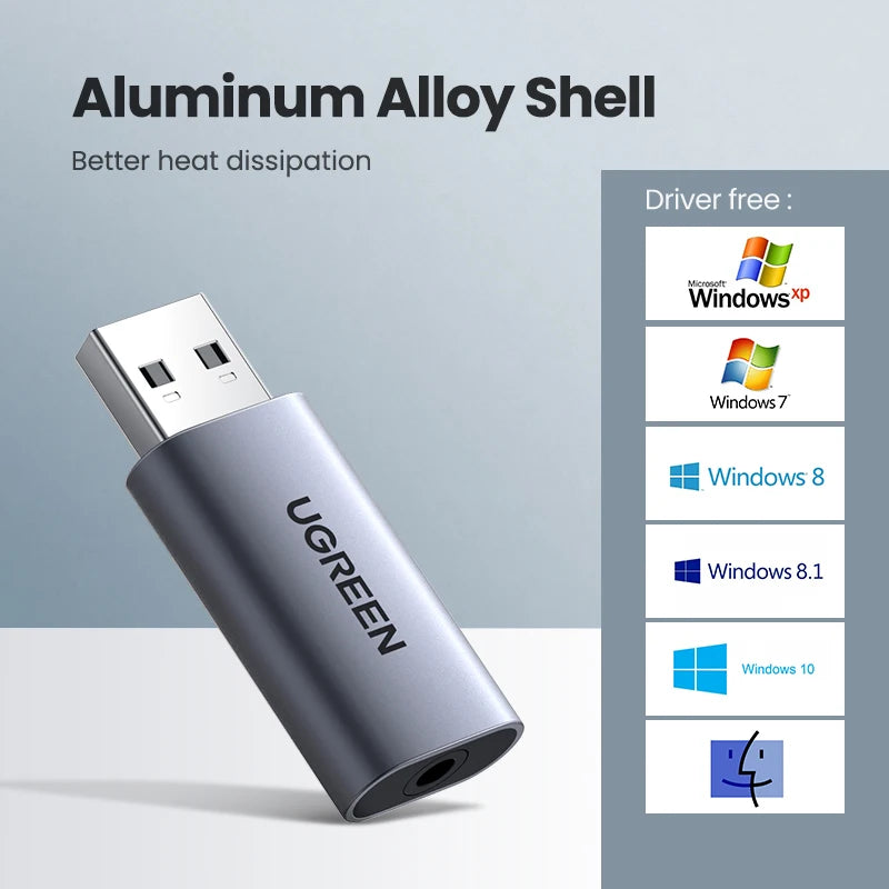 UGREEN USB Sound Card Audio Interface USB Sound Card for Laptop PC PS4 Earphone Microphone Audio Card USB External Sound Card