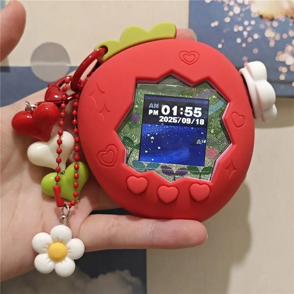 Silicone Protective Knob Cover with Panel Paper Pendant Protective Shell Red Pink Strawberry for Tamagotchi for Paradise Uni