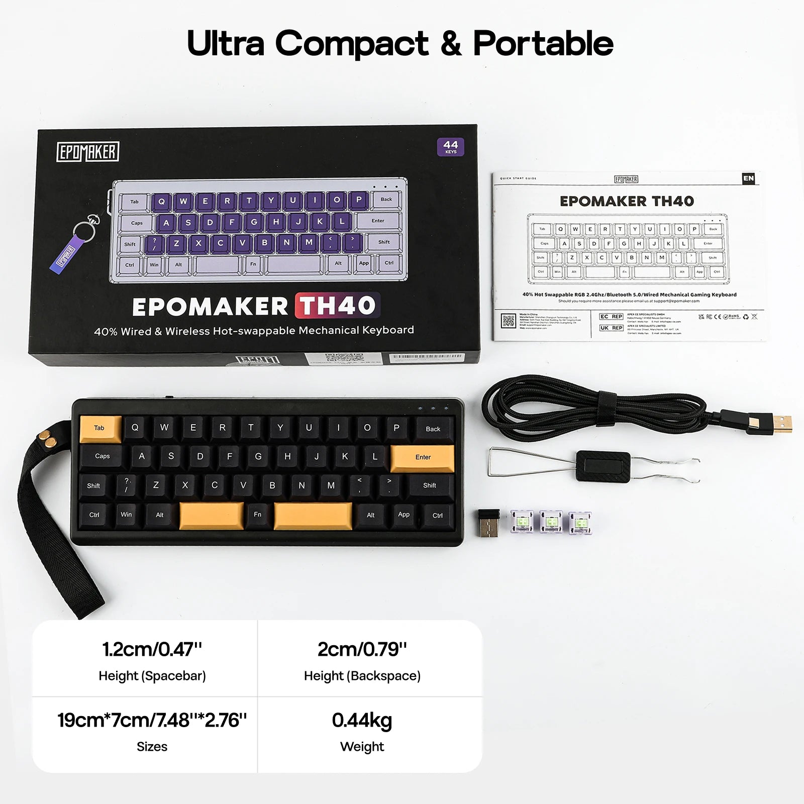 EPOMAKER TH40 QMK/VIA Ultra-Compact 40% Layout Hot-Swap Gasket-mounted Type-C Wired/Bluetooth/2.4G Wireless Mechanical Keyboard