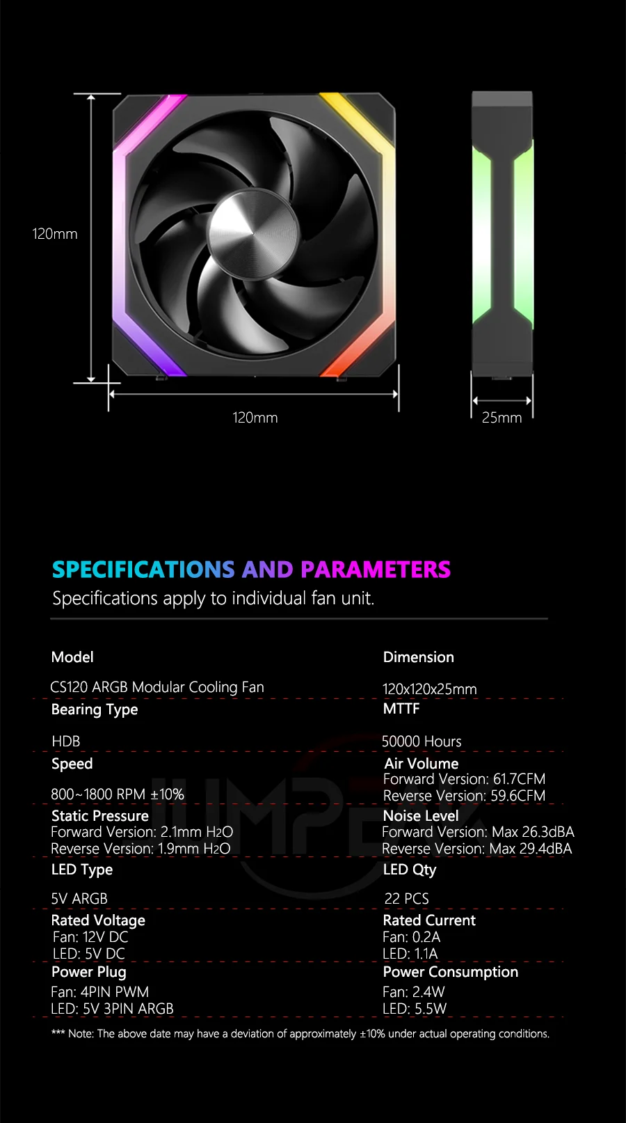 JUMPEAK CS120 ARGB Cooling Fan 360mm 240mm Modular Stackable Splicing PWM Silent 120mm RGB Fans For Gaming PC Case Water Cooler