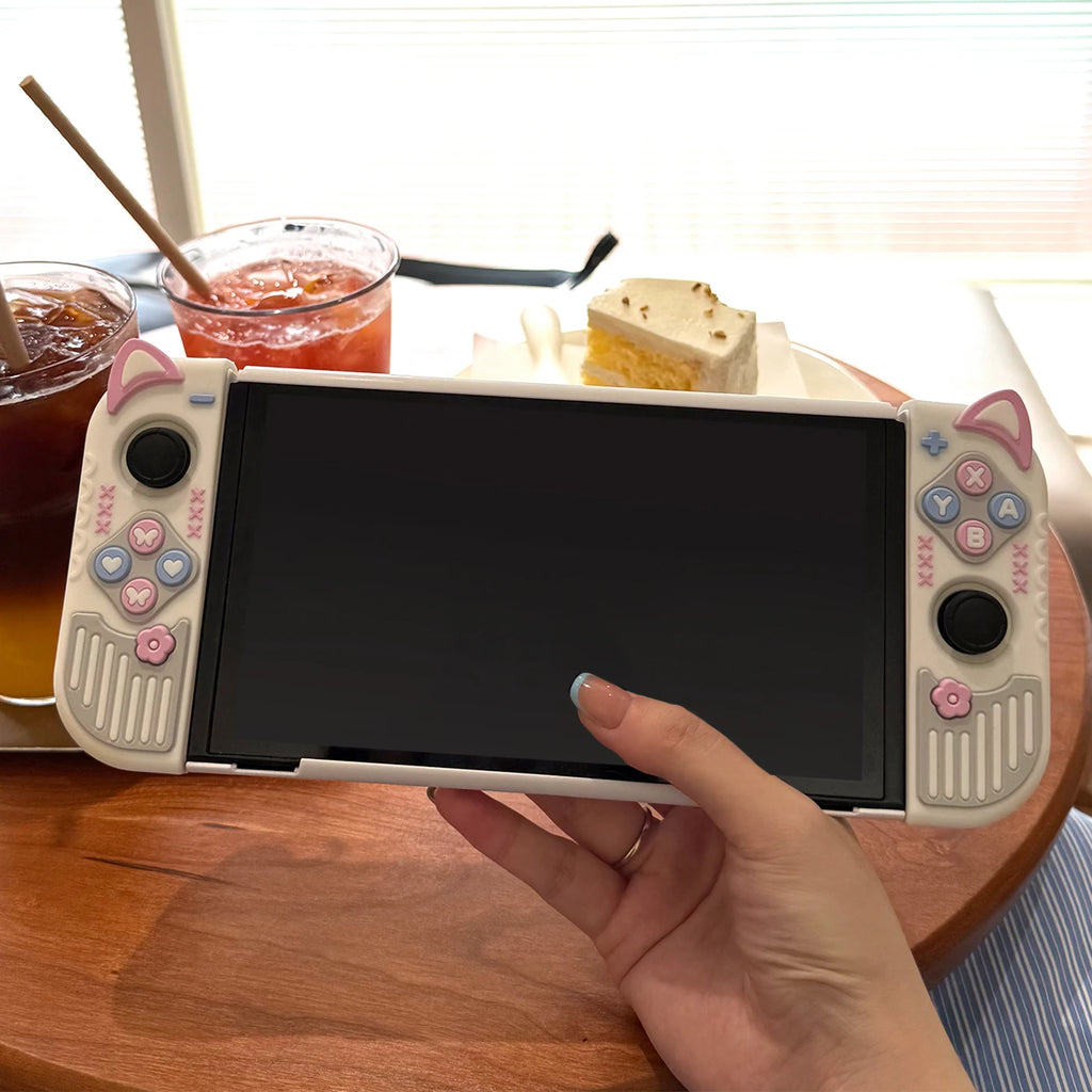 Micro-Frosted Hard Protective Case for Nintendo Switch / OLED / Switch 2 - Silicone Grip Protective Cover,Cat Ear Joycon Cover