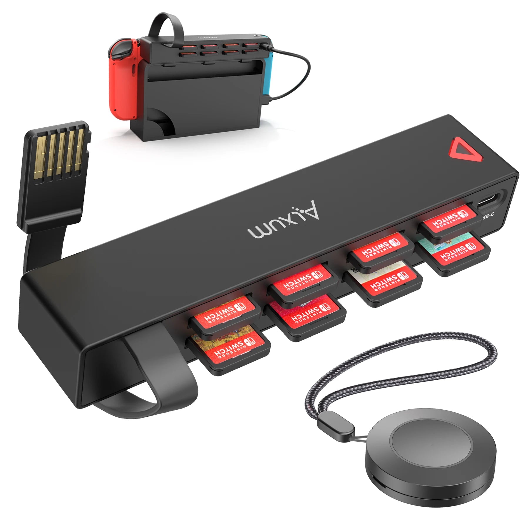 Alxum D1100B For Nintendo Switch Game Card Reader with Wireless Remote Gaming Gamers Accessories Plug & Play USB Powered Black